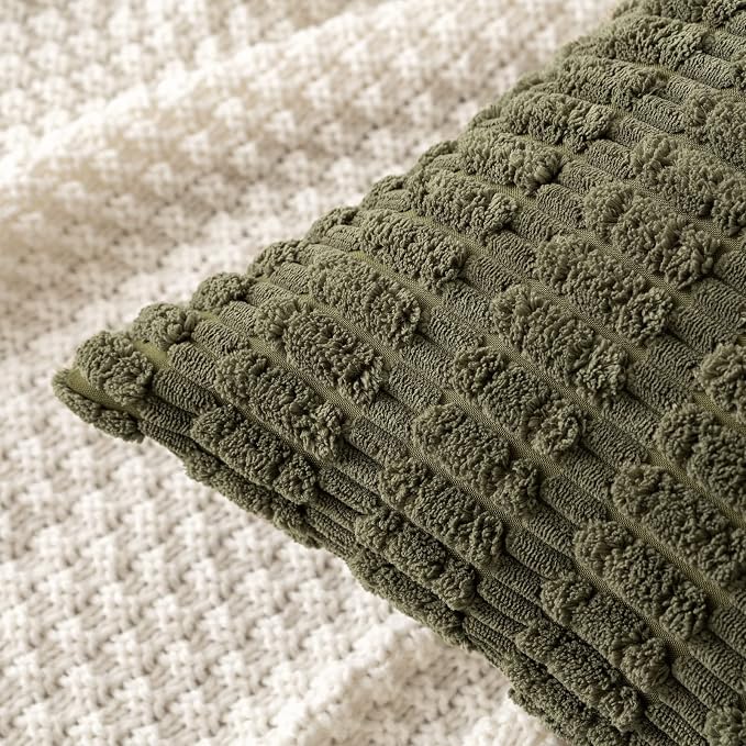 MIULEE Lumbar Corduroy Decorative Throw Pillow Covers 12x20 Olive Green | Pack - Image 8