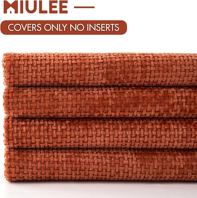 MIULEE Decorative Chenille Fall Pillow Covers Burnt Orange 16x16 Pack of 4 | - Image 6