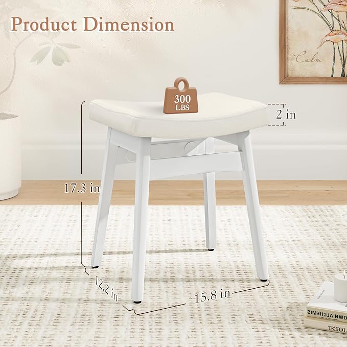 LUE BONA Solid Wood Vanity Bench Stool, 17.3" H Ergonomic Saddle Stool - Image 2