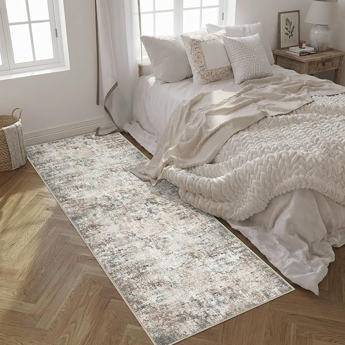 2.6x8 Washable Runner Rug：Modern Abstract Kitchen Soft Carpet Brown | - Image 4