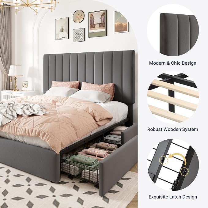 Allewie Full Size Storage Bed Frame, Vertical Channel Tufted Adjustable - Image 6