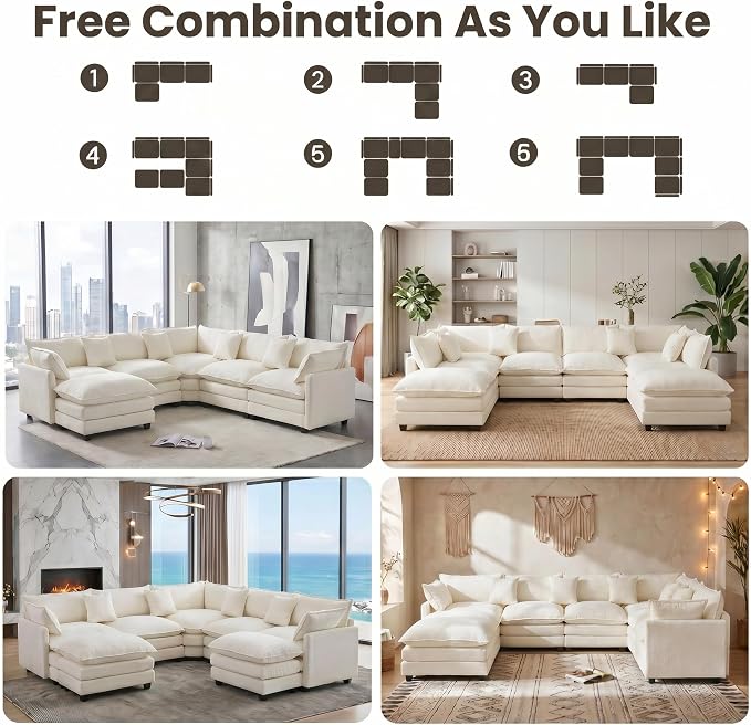 111.4" V-Shaped Corner Couch Sectional｜5 Seat Customizable Modular Cloud - Image 3