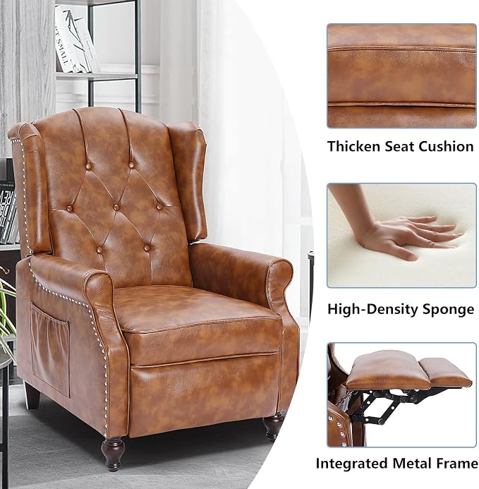 Wingback Recliner Chair with Heat and Massage, PU Leather Push Back Recliner - Image 7