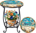 Cinnvoice Outdoor Side Table Round Small Mosaic Patio Accent Indoor End Plant by Cinnvoice
