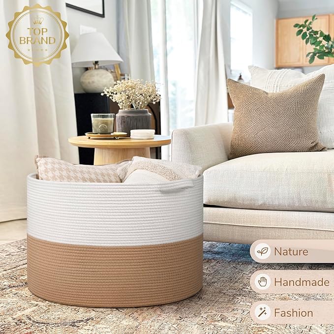 INDRESSME 115L Extra Large Jute Rope Basket, Blanket Basket Home Decor Baby - Image 7