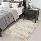 Area Rug Living Room: 3x5 Modern Washable Soft Carpet Beige Brown | - Image 4