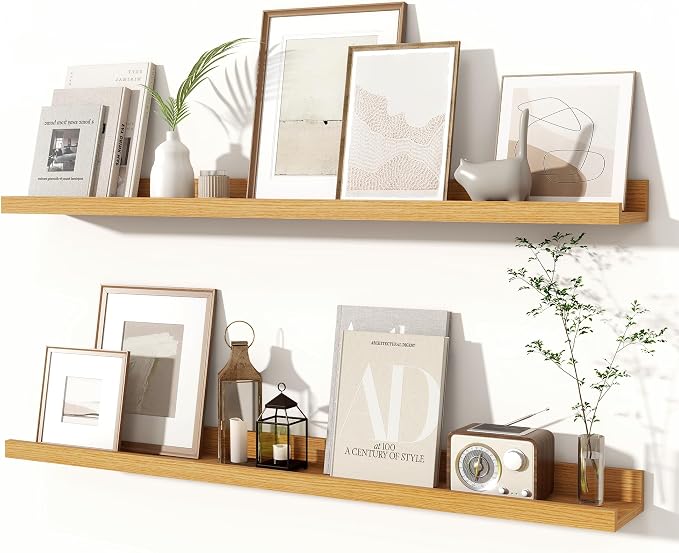Fun Memories Picture Ledge Shelves Set of 2, 36 Inch Rustic Wall Mounted by FunMemories