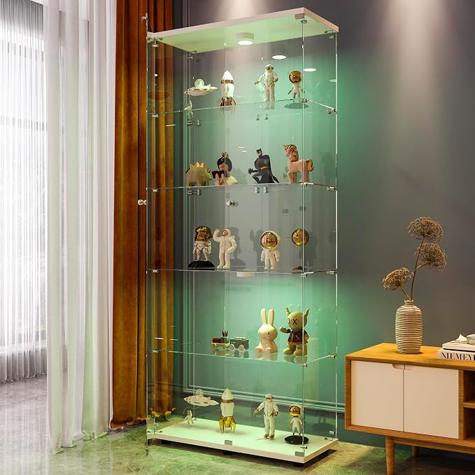 FANYUSHOW Display Cabinet with Glass Door and LED Light, 5-Tier Tempered Glass - Image 4