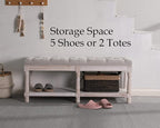Farmhouse Storage Bench Wooden Entryway Upholstered Tufted Ottoman Bench - Image 3