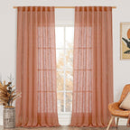 Extra Wide Linen Curtains for Bedroom Living Room 60 x 84 Inch | Terracotta by LAMIT