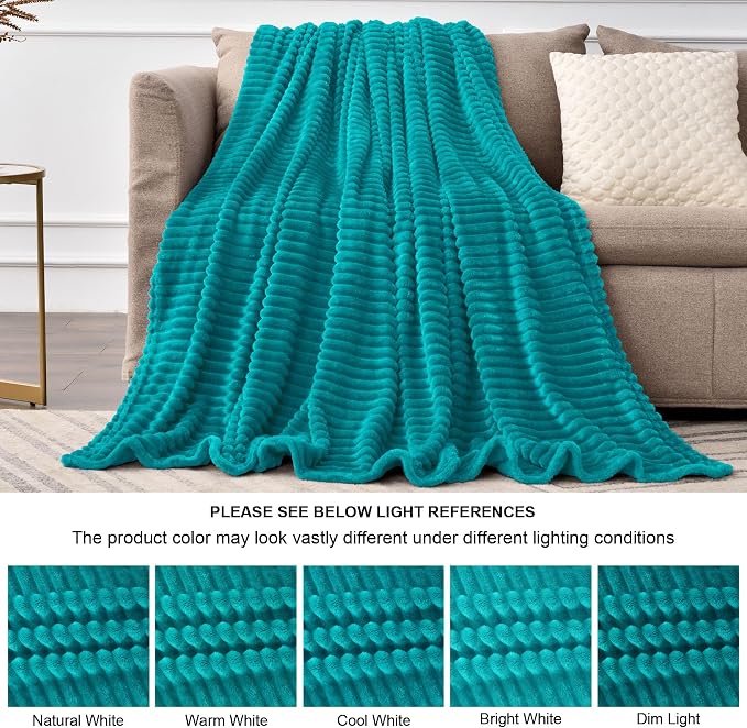 BEDELITE Ribbed Jacquard Ocean Blue King Size Blankets - Image 7