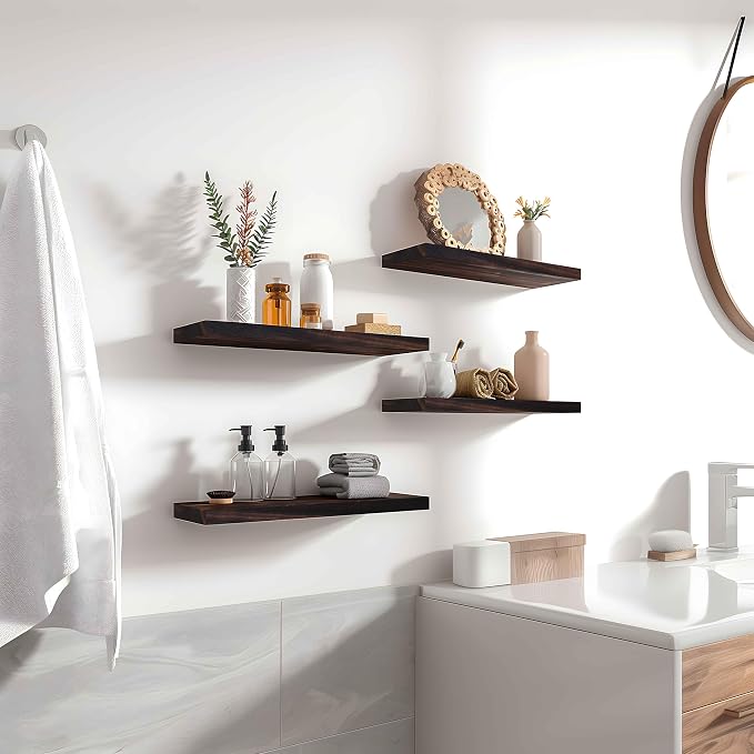YYWUOJJ Wood Floating Shelves for Wall Decor, Rustic Wall Shelves for Bedroom - Image 2