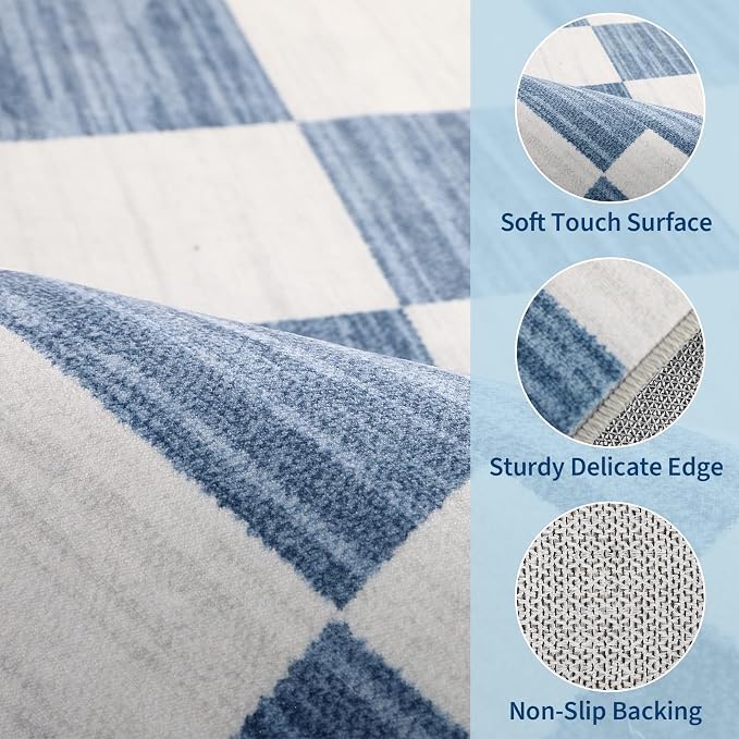 GarveeHome 8x10 Area Rugs Geometric Washable Modern Dark Blue Checkered Rug | - Image 7