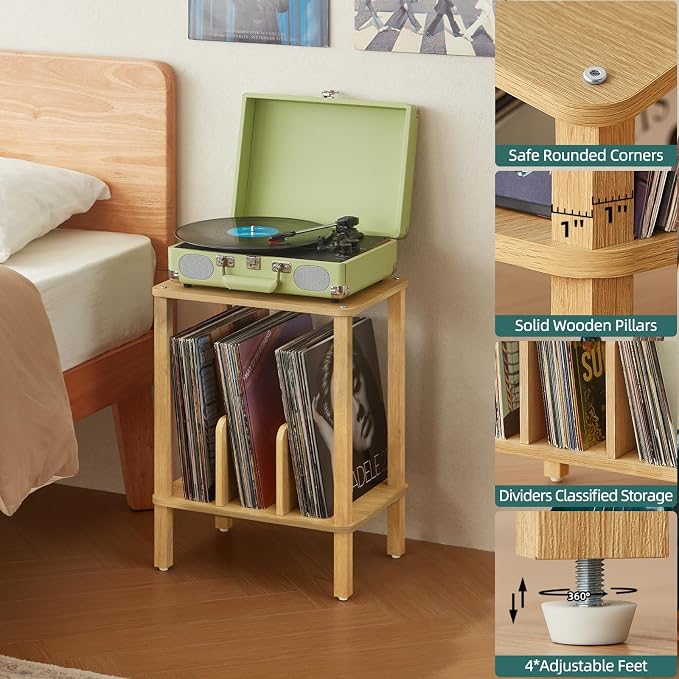 LELELINKY 2-Tier Bamboo Record Player Stand Set of 2 - Image 7
