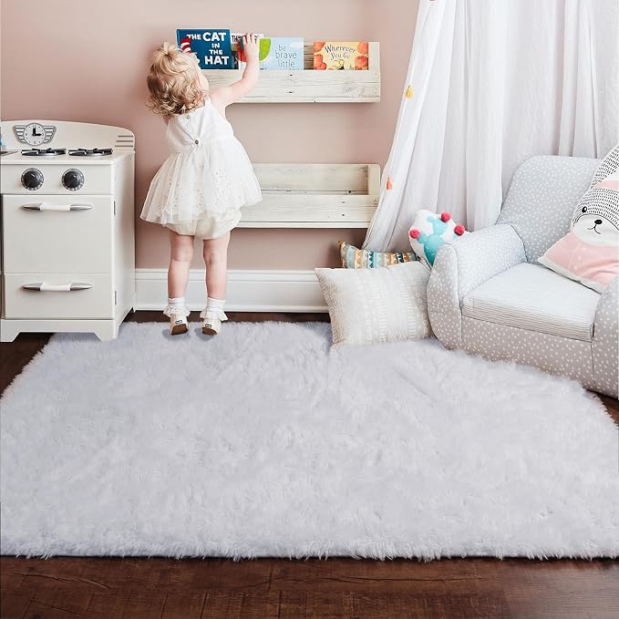 Amdrebio White Fuzzy Furry Small Kids Area Rug 3x5 - Image 3