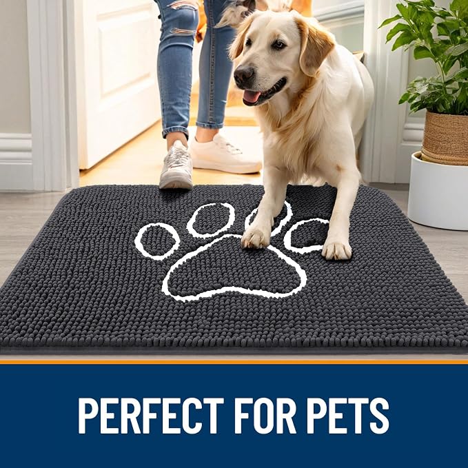 OLANLY Dog Door Mat for Muddy Paws 24x16, Paw Print Design Chenille Mud Mat | - Image 6