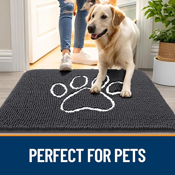OLANLY Dog Door Mat for Muddy Paws 44x24, Paw Print Design Chenille Mud Mat | - Image 6