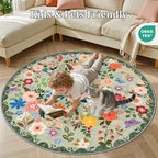 PLHXFR Round Area Rug Living Room: 6 ft Floral Washable Soft Carpet Green | - Image 8