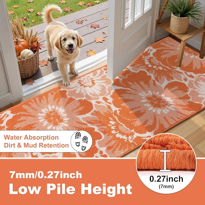 Findosom Fall Runner Rug 2x8, Non Slip High-Low Textured Floral Washable Runner - Image 3