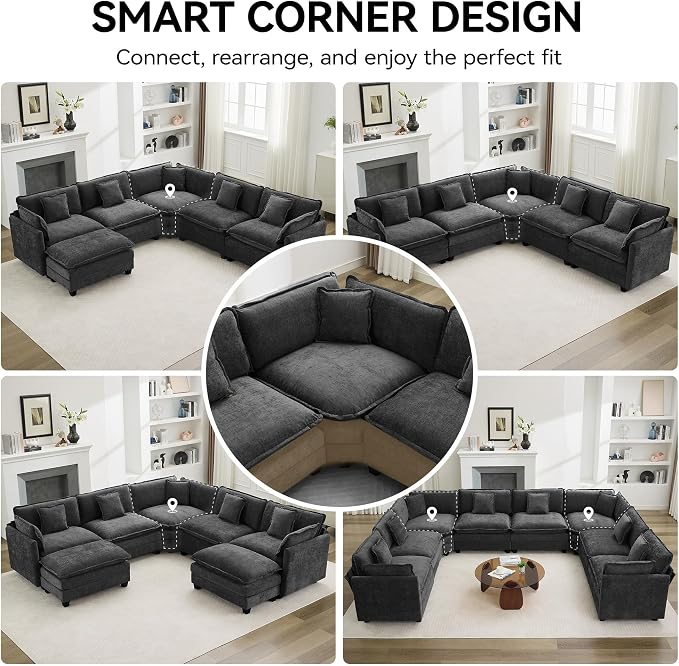 113'' V Shaped Cloud Sectional Sofa, Oversized Deep Seat Couches - Image 6