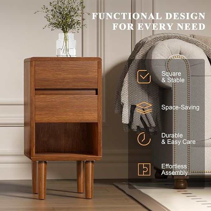 Narrow Nightstand 2 Drawers - Image 5