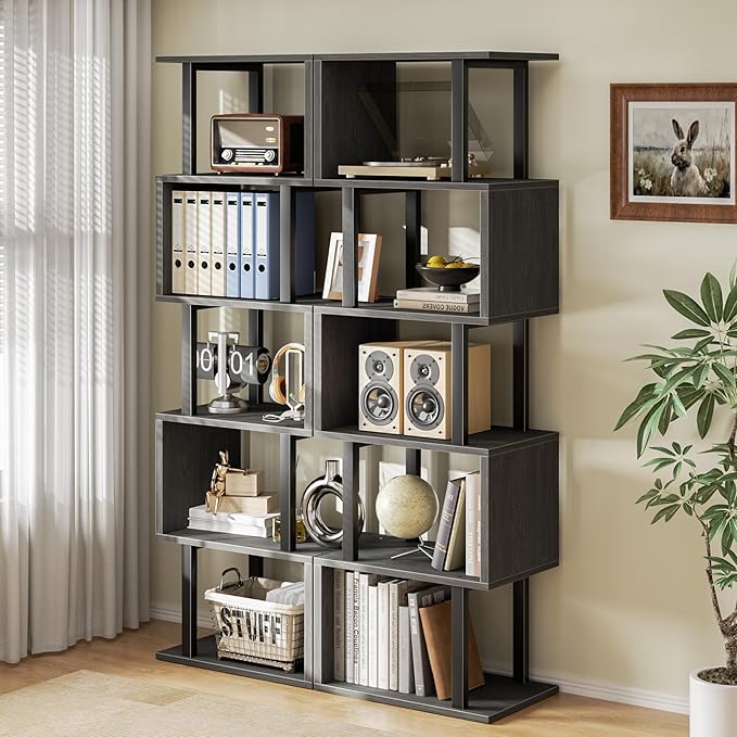 Furologee 6 Tier Bookshelf Tall Geometric Bookcase, S Shaped Industrial Display - Image 9