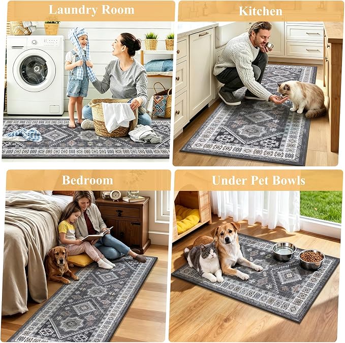 HEBE Boho Kitchen Rugs Set of 2, Non Slip Washable Kitchen Mats - Image 6