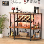 Unikito Wine Rack Table with Socket and LED Light, Floor Bar Cabinet - Image 2