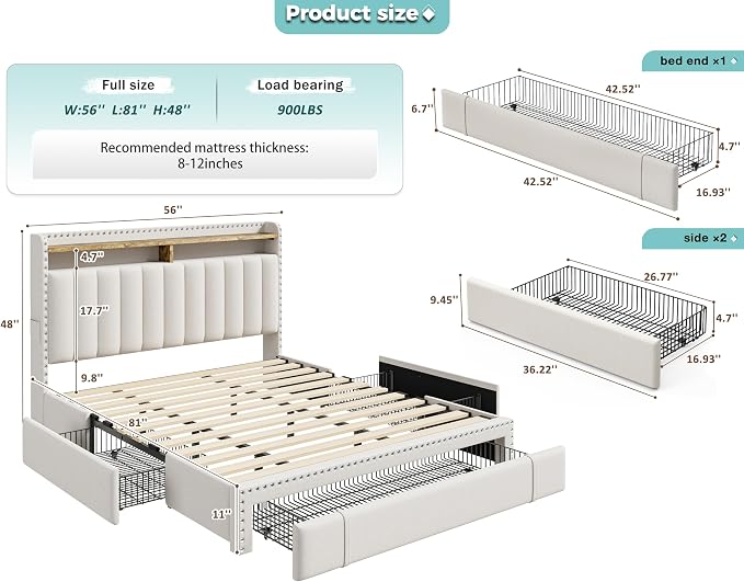 EnHomee Upholstered Full Bed Frame - Image 2