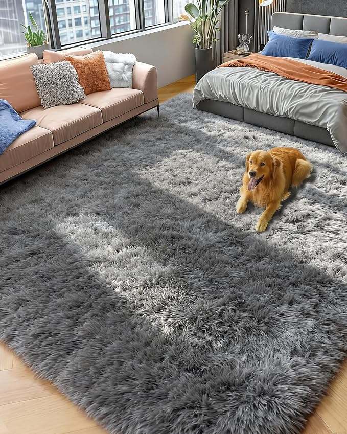 Fluffy Grey Rug for Bedroom 4x6, Modern Area Rugs for Kids Room Living Room | by PAGISOFE