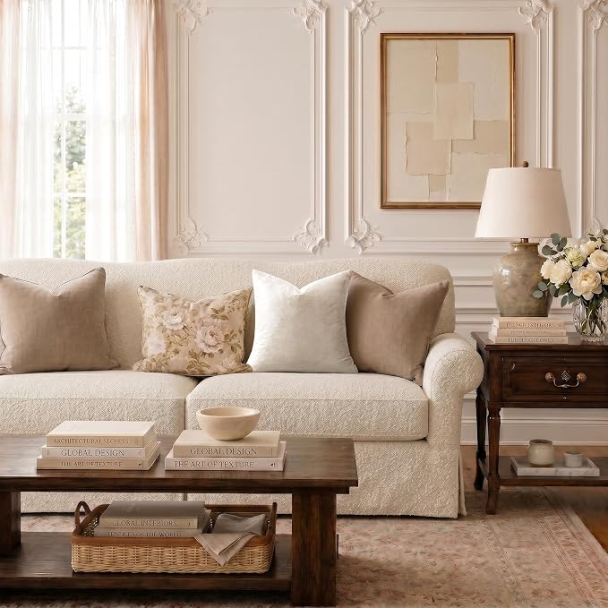 GIGIZAZA Velvet Pillow Covers 16x16 Decorative Pillows Pack of 2 Ivory | Beige - Image 2