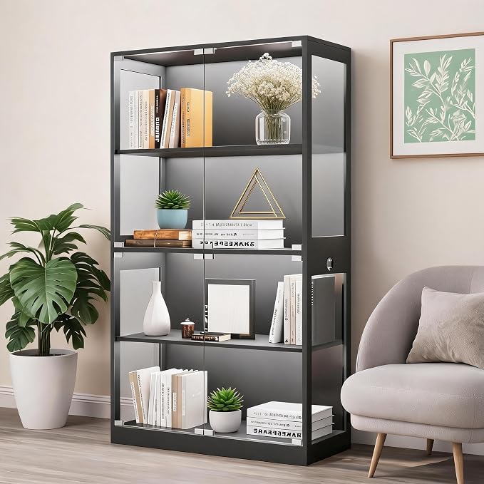 IDEALHOUSE Glass Display Cabinet 4-Tier, Curio Cabinets - Image 9