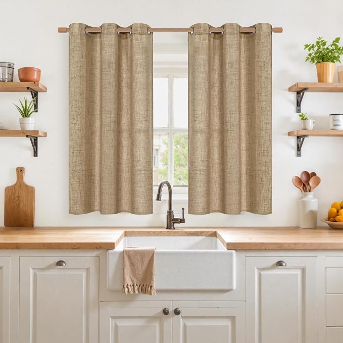 YoungsTex Short Linen Semi Sheer Curtains 45 Inch Length - Image 2