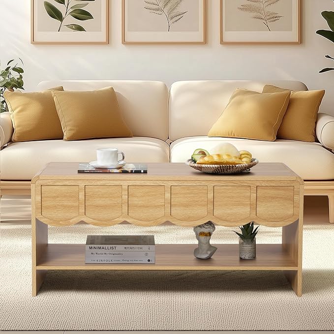 Lift Top Coffee Table with Hidden Compartment, 2 Tier Wooden Center Table with - Image 7