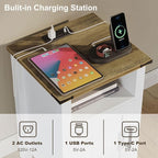 Farmhouse Nightstand with Charging Station, Rustic Bedside Table with Large - Image 4