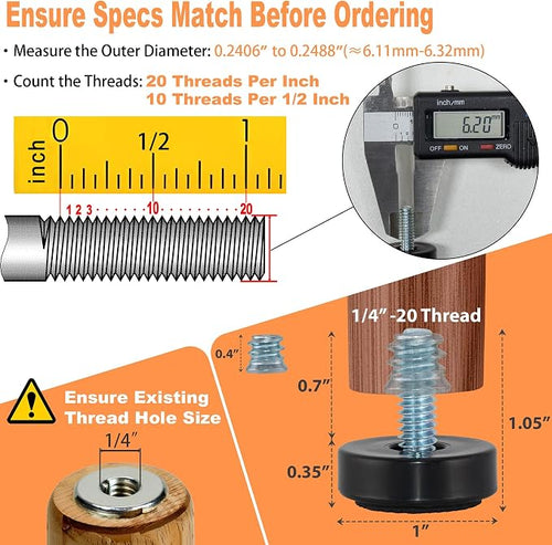 1/4-20 Adjustable Furniture Leveler, 16 Pack Rubber Leveling Feet Screws in - Image 2