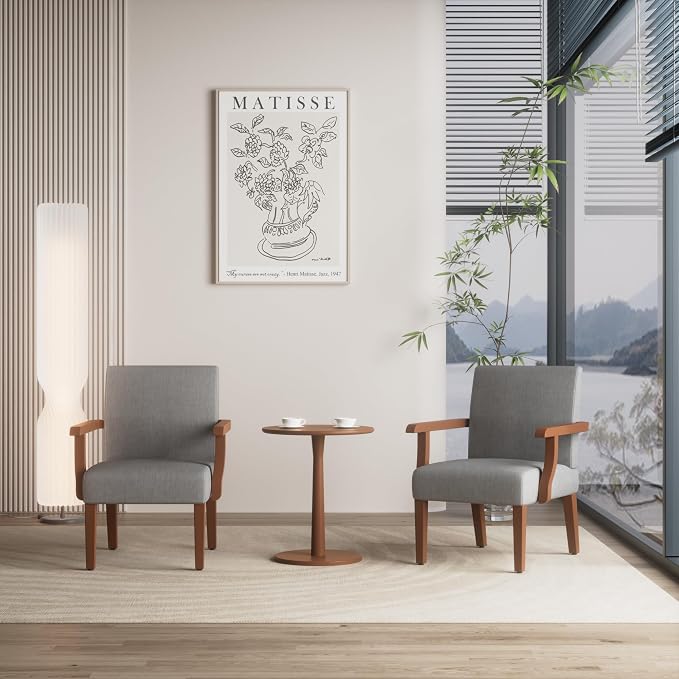 Accent Chairs Set of 2 with Round Side Table, Soft Fabric Upholstered Armchair - Image 2