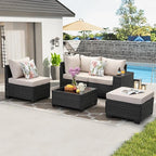 Jing's Villa 5-Piece Patio Furniture Set, All-Weather Outdoor Wicker Sectional - Image 8