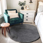 Amdrebio Grey Round Fluffy Area Rug 5Ft - Image 5