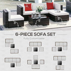 Outsunny 6 Piece Patio Furniture Set Outdoor Wicker Conversation Set All - Image 6
