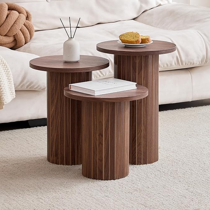 Round Side Tables Set of 3, Circle Modern Fluted Nesting Coffee Table, Accent - Image 8