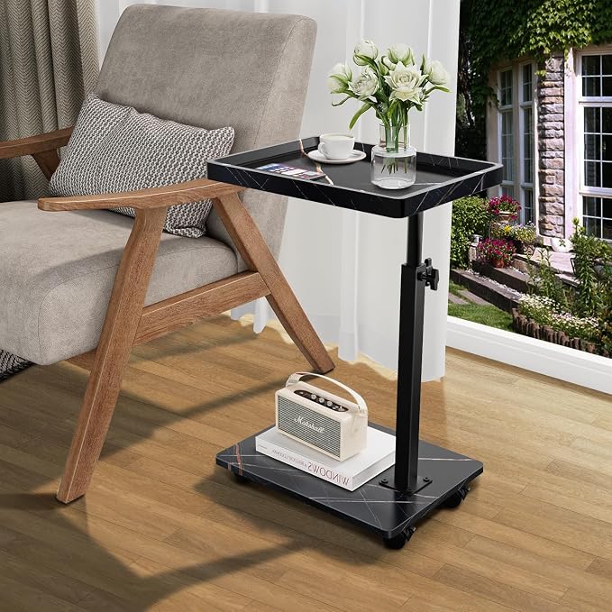 C Table End Table Adjustable Height, 360°Swivel TV Tray Table - Image 6