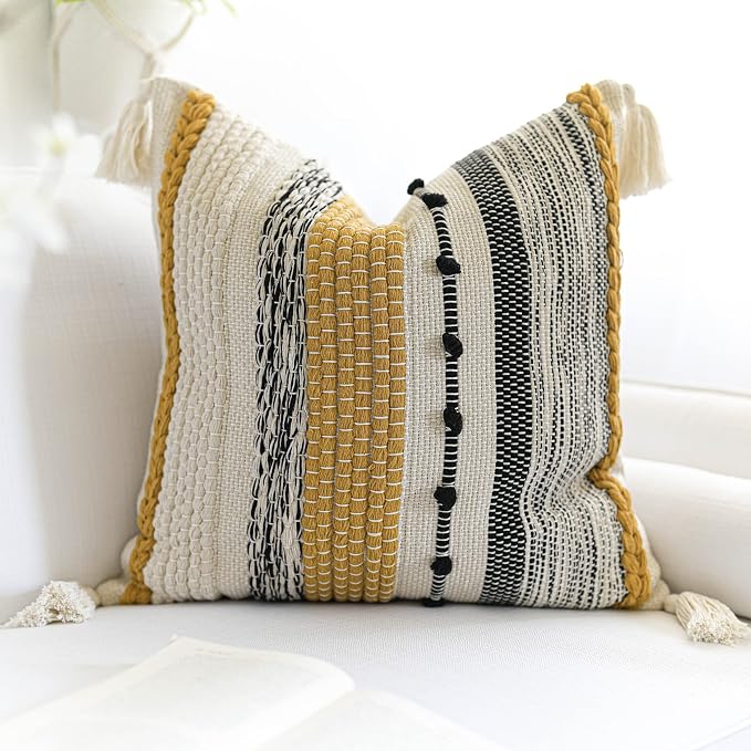 Yellow Mustard Decorative Throw Pillow Cover 20x20 Square Boho Accent - Image 6