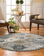 Lahome Moroccan Washable Round Area Rug, Soft Grey Vintage Round Rug 3ft | - Image 5