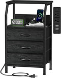 Furnulem Night Stand with Charging Station, 28.3 Inch Tall Side Table with by Furnulem
