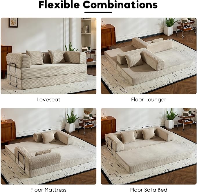 ZEIINPA Corduroy Floor Sofa Bed, Convertible Folding Couch Bed - Image 4