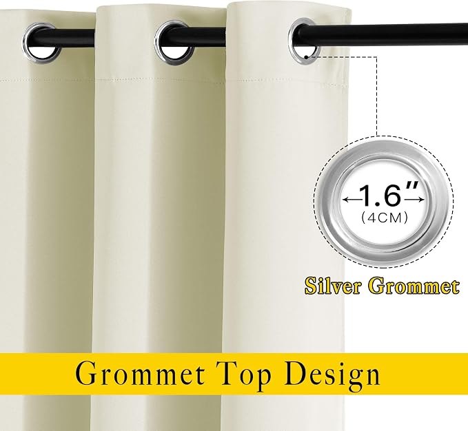 NICETOWN Beige Room Darkening Curtains 66 inches Long, Grommet Thermal Curtains - Image 2