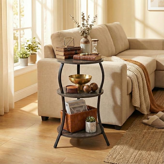 Vintage Small Round Side Table, 3-Tier Slim Waist Circular End Table - Image 4