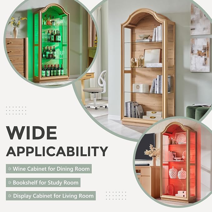 IFGET 72" Arched Glass Display Cabinet, Modern Curio Cabinet - Image 5
