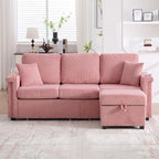 L-Shaped Sectional Sofa with Storage & Movable Ottoman, Corduroy 3 Seater - Image 3